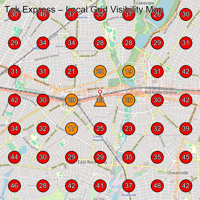 Tek Express GeoGrid visibility map for Servicio De Reparaciã³N De Aire Acondicionado in Lynbrook